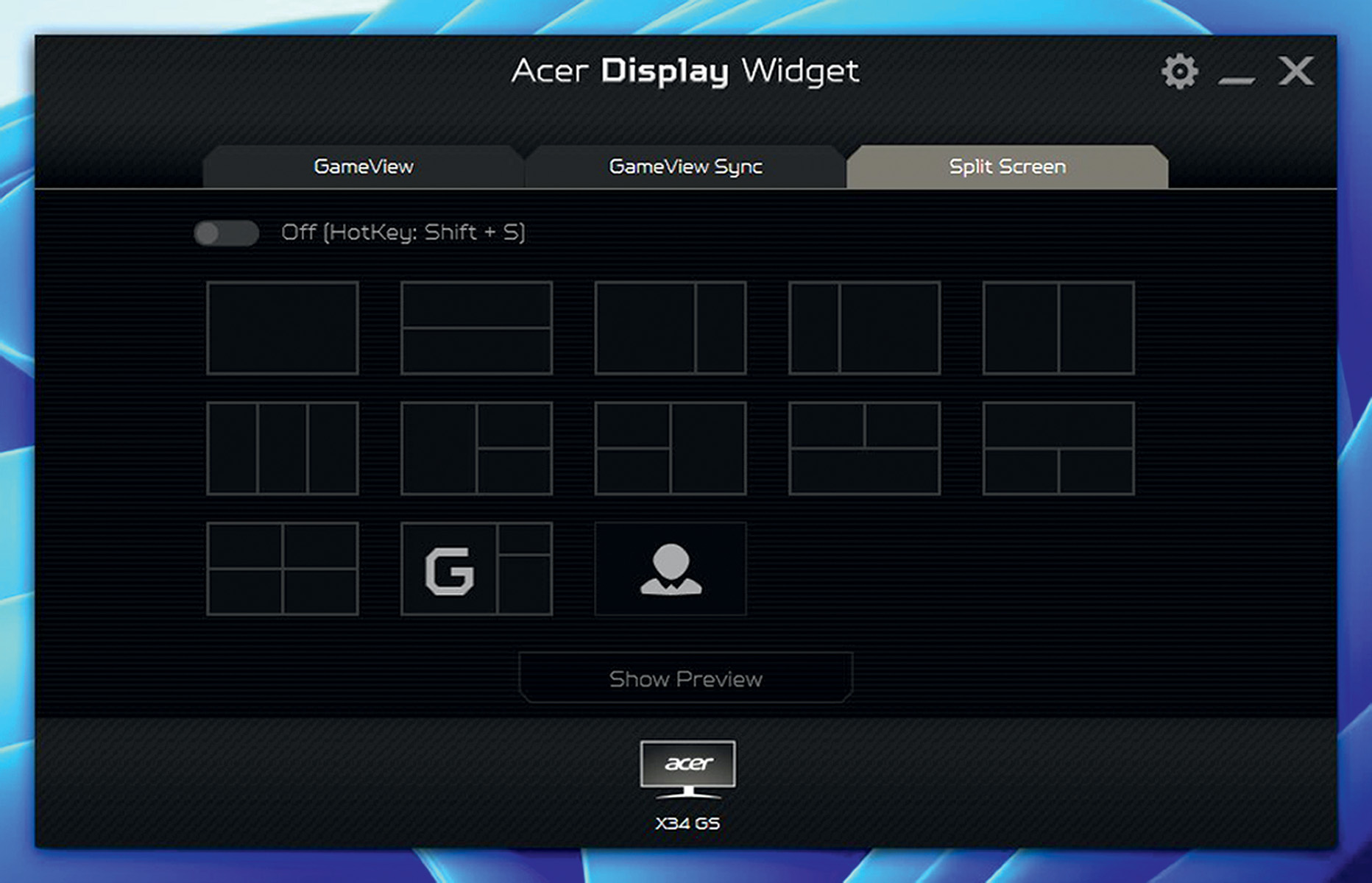 acer display widget split screen