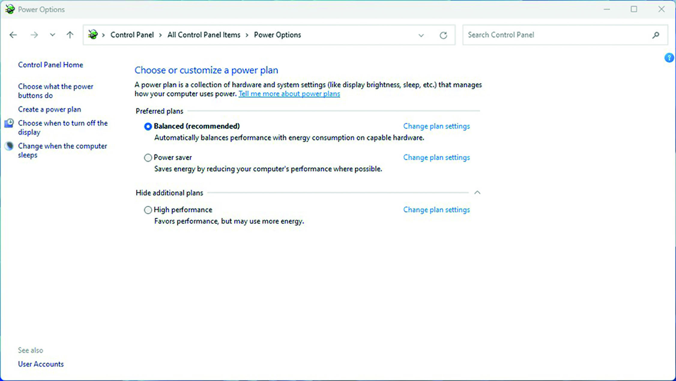 windows power plan